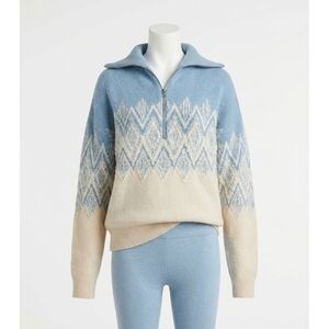 NEW VARLEY hedda fairisle half zip sweater in ashley blue